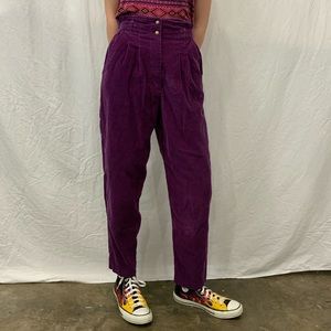 Purple 70s 80s vintage super high waist corduroy pants.